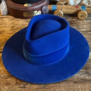 Teressa Foglia blue flat brim 100x beaver fur felt hat fedora 7 56 Nick Fouquet
